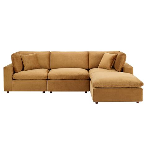 Commix Down Filled Overstuffed Performance Velvet 4-Piece Sectional So ...