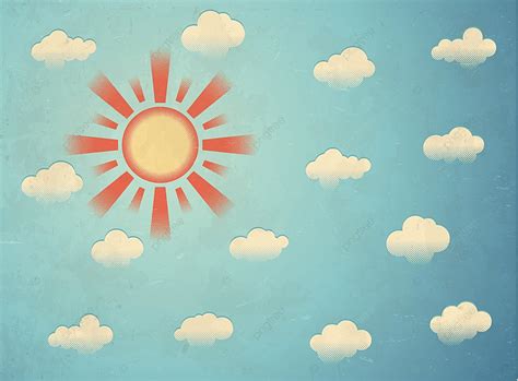 Aged Raster Printed Card With Sun And Clouds Frame Light Design PNG