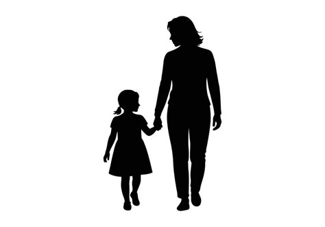 mother  daughter walking hand  hand silhouette  vector art