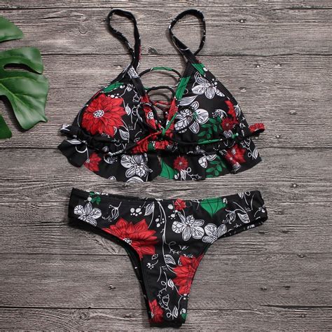 Charming Women Sexy Bikini Two Piece Swimsuit Floral Print Swimwear Swimwear And Bikini Price