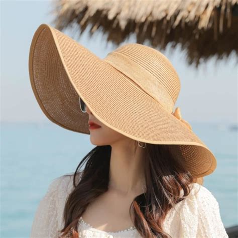 Chapeau De Soleil Femme Chapeau De Paille Pliable Avec Large Bord