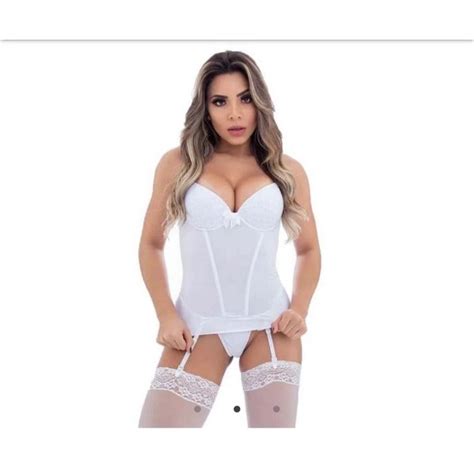 Kit Promoção Lingerie Luxo Lindo Corpete Branco Meias Completo