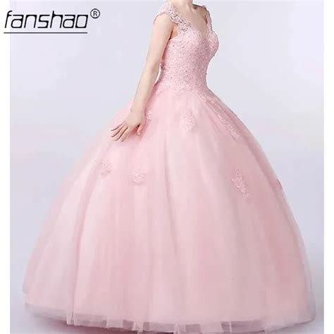 Fanshao Wd Quinceanera Dresses V Neck Sleeveless Appliques Beads For