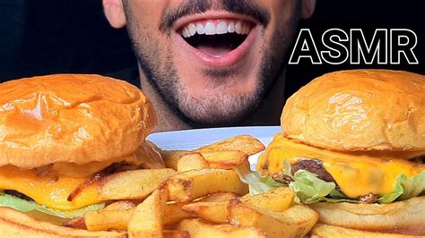 Asmr Beef Cheeseburgers And Fries Eating Sounds No Talking Mukbang