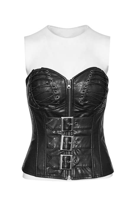 Corset Gothique Punk Rave En Simili Cuir Noir