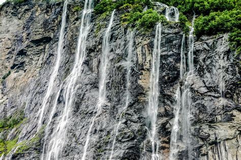 Stunning scenery in Norwegian fjords at Hellesylt and Geiranger Stock ...