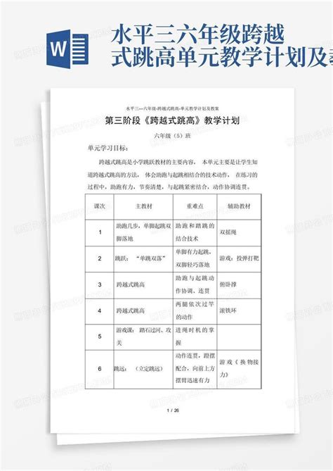 水平三六年级跨越式跳高单元教学计划及教案word模板下载编号lvxxmamn熊猫办公