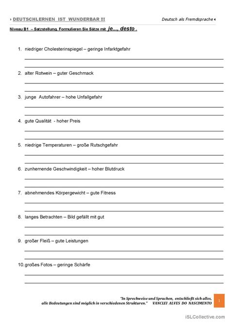 B1 Formulieren Sie Sätze mit JE Deutsch DAF Arbeitsblätter pdf doc