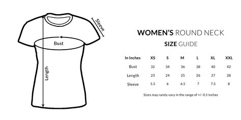 Women's Half Sleeve Round Neck Tshirt Size Chart