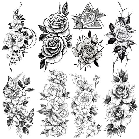 Buy Dayong8 Sheets 3d Big Flowers Temporary Tattoos Waterproof Fake Tattoos Rose Peony Body Art