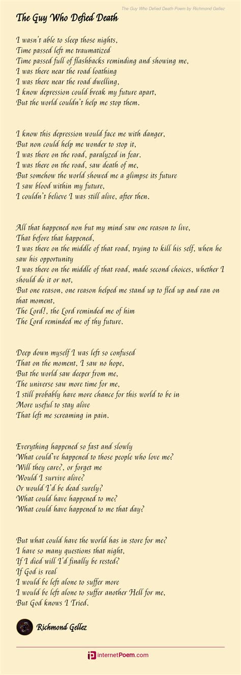 The Guy Who Defied Death Poem By Richmond Gellez