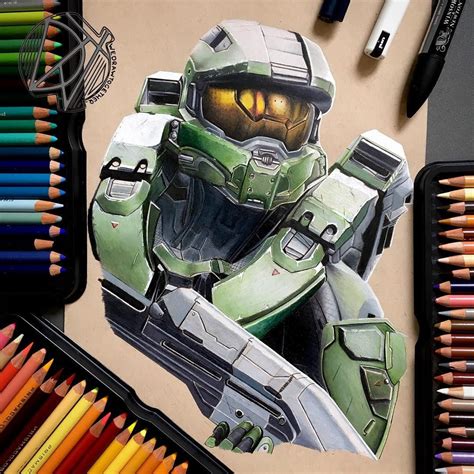 Master Chief (Halo) fan art drawing by CJones Art Cool Pencil Drawings, Colored Pencil Artwork ...