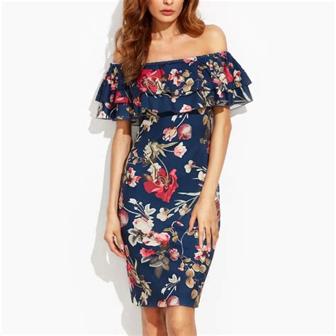 Womens Dresses 2018 Summer Dress Women Sexy Dress Off Shoulder Ruffles