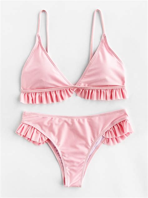 Ruffle Trim Triangle Bikini Set Emmacloth Women Fast Fashion Online