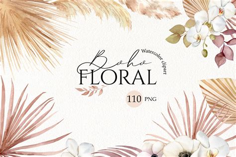 Elegant Boho Flower Boho Flower Watercolor Flower Clipart Library