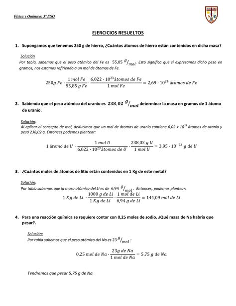 Ejercicios Resueltosmoles EJERCICIOS RESUELTOS 1 Supongamos Que