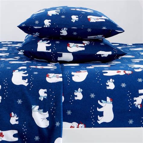 Freshfolds 4 Piece Blue Polar Bears 100 Turkish Cotton Flannel King Winter Sheet Set Gb20384