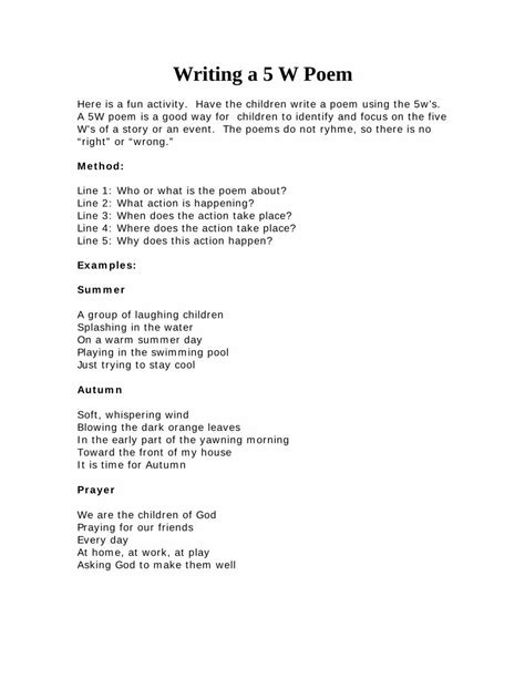 Pdf Writing A 5 W Poem Sermons4kids Childrens Sermons · Pdf