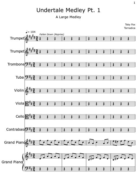 Undertale Medley Pt. 1 - Sheet music for Trumpet, Trombone, Tuba ...