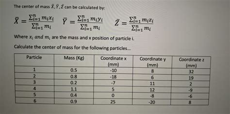 Solved The Center Of Mass X Y Z Can Be Calculated By Chegg