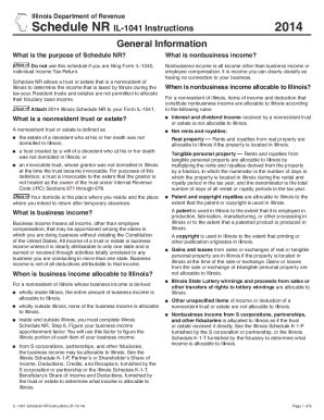 Fillable Online Tax Illinois 2014 Schedule NR IL 1041 Instructions
