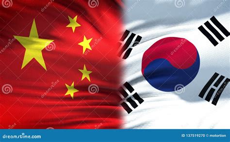 Relaciones Del Fondo De Las Banderas De China Y De La Corea Del Sur