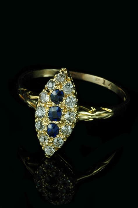 Ct Victorian Sapphire Diamond Navette Ring Goodwins