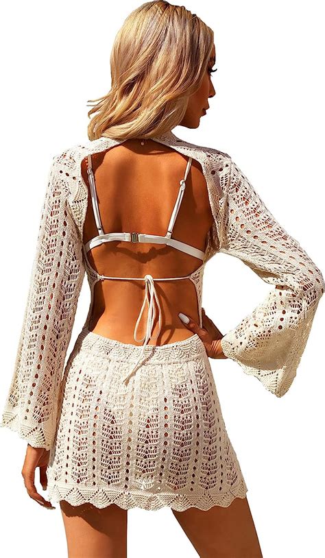 KAYIN Women S Crochet Hollow Out Bathing Suit Cover Up Backless Bikini