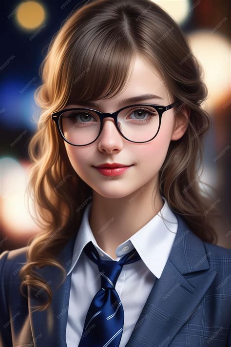 Premium Photo A Pretty European Girl In Suit And Glasses Is Standing On The Street At Night In