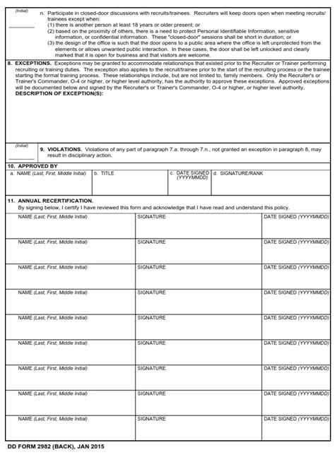 Dd Form 2982 Recruitertrainer Prohibited Activities Acknowledgment