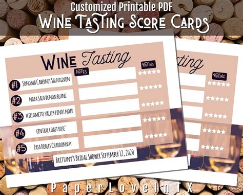 Editable Wine Tasting Score Card Printable Pdf Digital Download 85x11 And 8x10 For 10 Wine