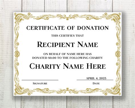 Editable Donation Certificate Template Printable Certificate Of