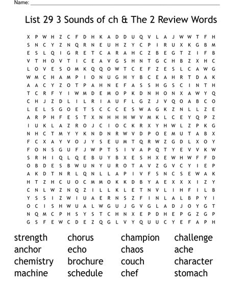 List 29 3 Sounds Of Ch The 2 Review Words Word Search WordMint