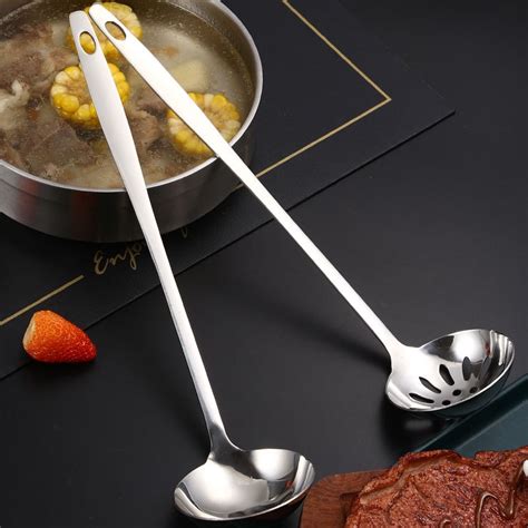 Stainless Steel Soup Spoon Colander Set Household Kitchen Utensils Thickened Long Handle Hot Pot