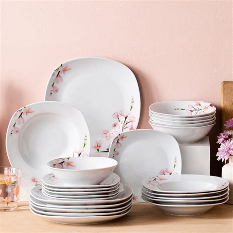 VEWEET 24 Piece Porcelain Dinnerware Set Ivory White Dinner Set