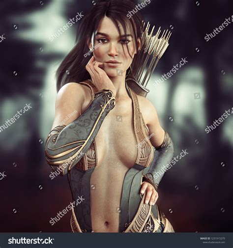 Portrait Sexy Fantasy Brunette Female Archer Stock Illustration 1231915375 Shutterstock