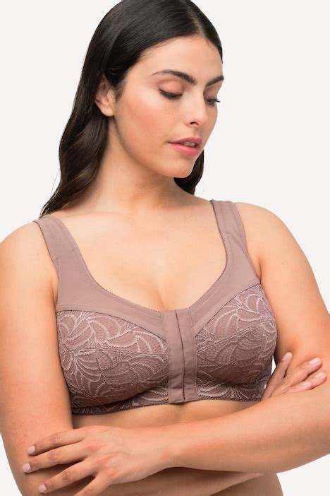 Front Closure Wirefree Kelly Fit Support Bra Taupe Ulla Popken