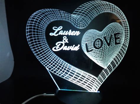 Love Heart LED Lamp Personalised 3D Illusion 7 Colour Etsy