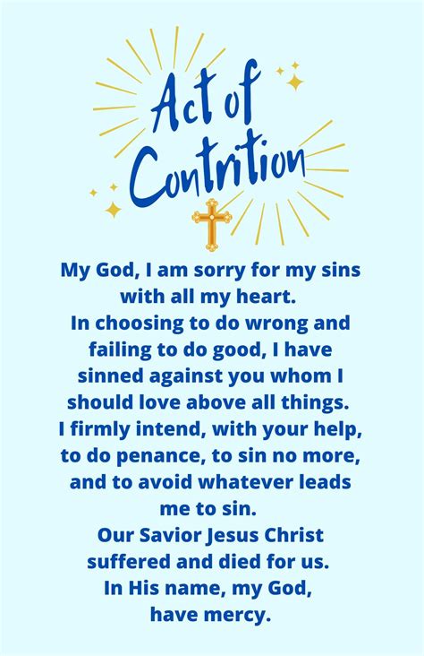 Act of Contrition Prayer Card and Handout Basic Catholic | Etsy