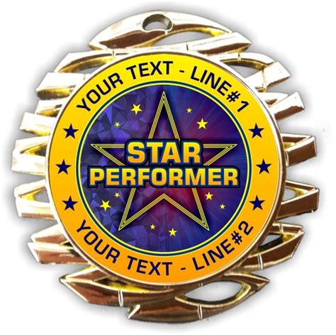 Star Performer Medal Custom Text Gold Star