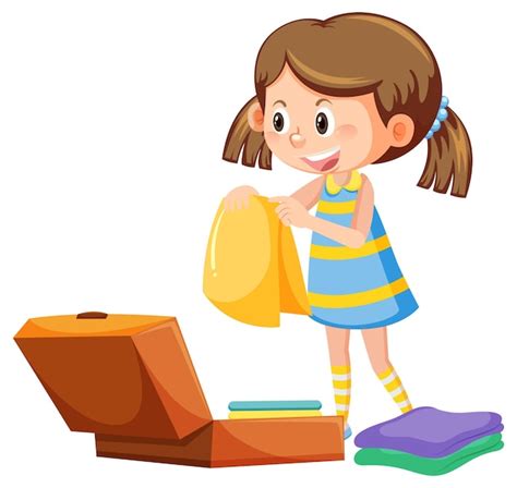 girl folding clothes  packing luggage premium vector