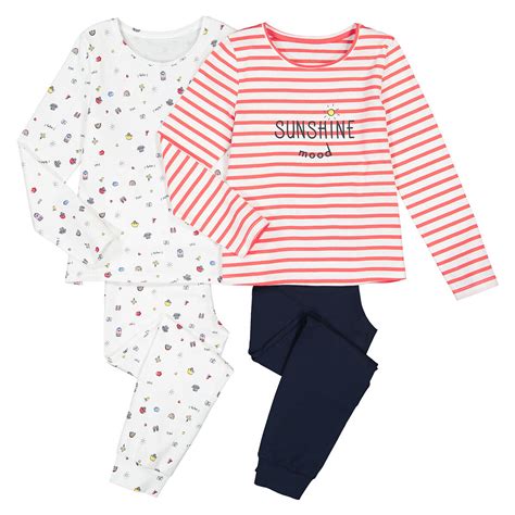 Lot de 2 pyjamas en coton bio 3 12 ans La Redoute Collections rayé