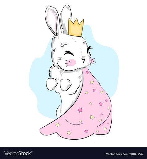 Hand Drawn Cute Bunny In A Crown And A Mantle Vector Image