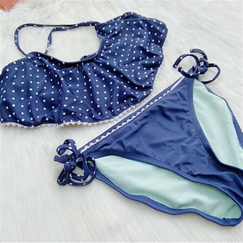 Swim Navy Blue White Polka Dot Ruffle Bikini Poshmark