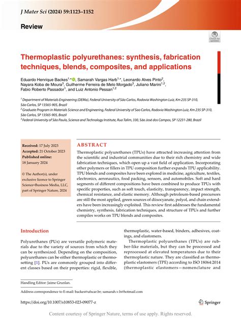 Thermoplastic Polyurethanes Synthesis Fabrication Techniques Blends