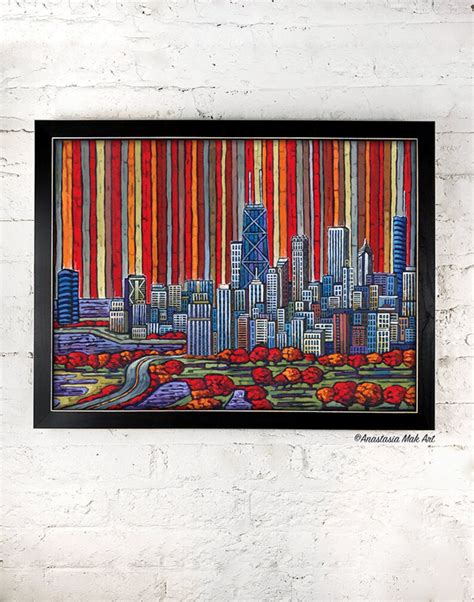 Red Chicago Skyline Chicago Skyline Print Chicago Autumn - Etsy