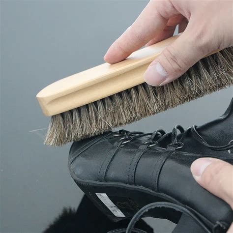 Portable Wooden Horse Hair Bristle Handle Shoes Shine Polish Leather ...