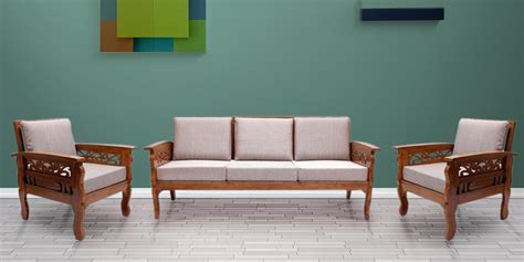 Buy Amherst Teak Wood Sofa Set 3 1 1 Seater In Natural Teak