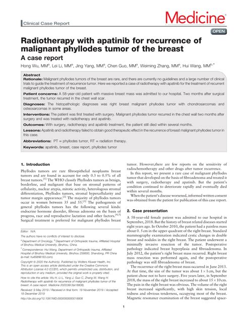 Pdf Radiotherapy With Apatinib For Recurrence Of Malignant Phyllodes