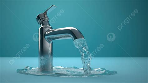 3d Illustration Of A Water Tap With Flowing Stream Against Blue